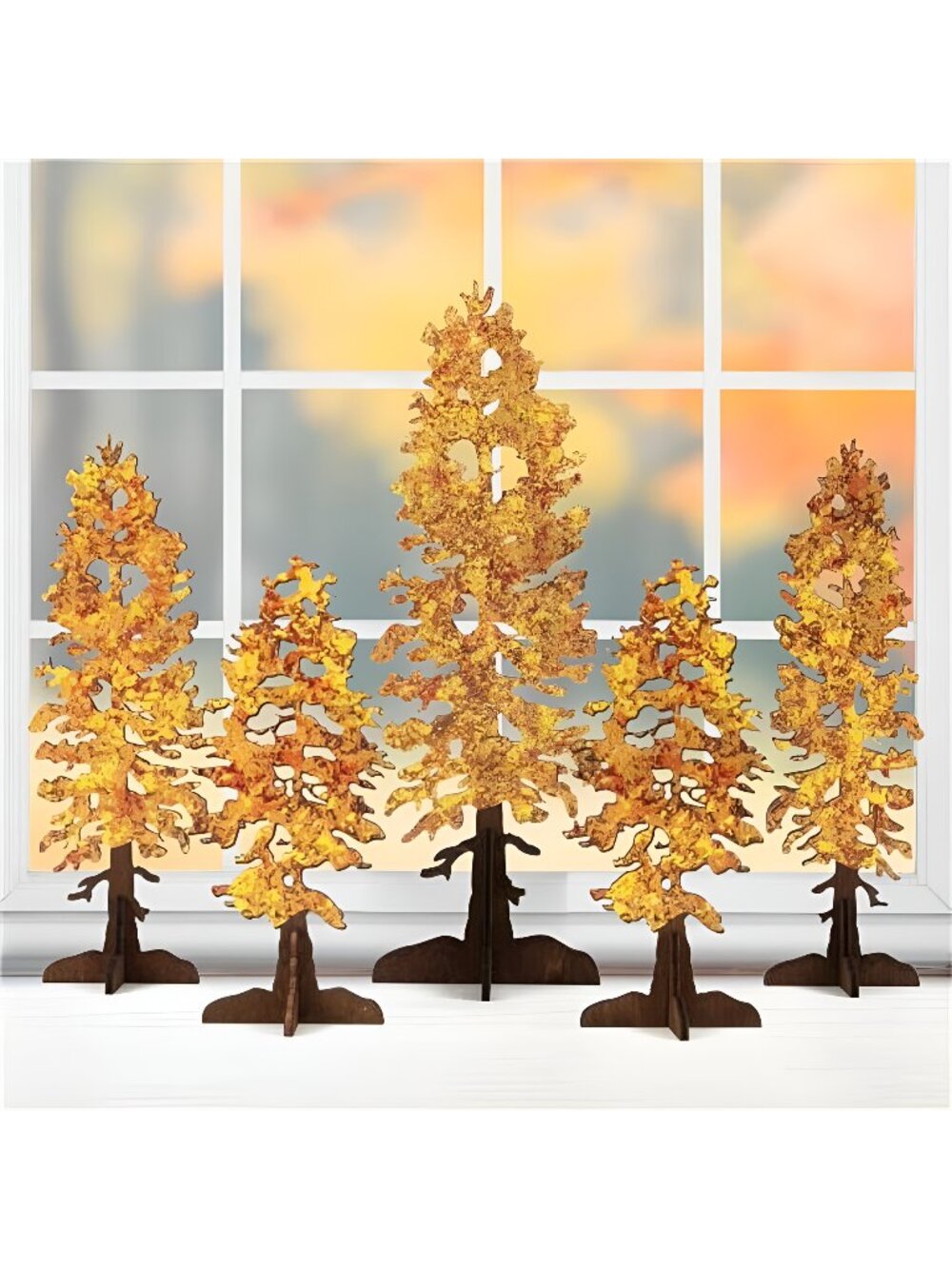 Fall Decor - 5PCS Wooden Free Standing Fall Trees Signs - Fall Decorations
